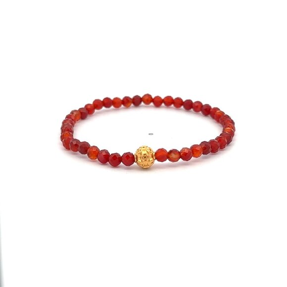 RAFANTHIA Jewelry - 18K Gold Money Coin Ball Charm Bracelet Mini Gemstone Natural Carnelian 4mm
